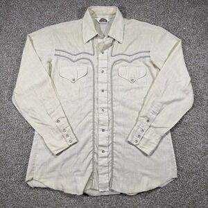 80s Miller Western Wear Pearl Snap Button Up Rockabilly Size Large Beige
